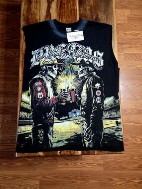Vale Men's "Valley Dreams" Black Skeleton Racing Graphic Muscle Tee. Size XL